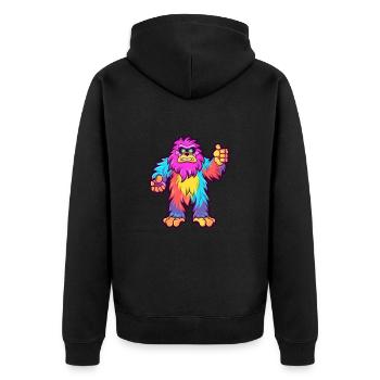 Bigfoot Buntes Aquarell Cartoon Kawaii Tier - Unisex Premium Bio Zip Hoodie - Schwarz - Hinten - Nico (187cm)