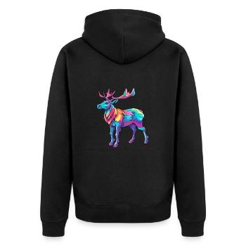 Elch bunte Aquarell-Karikatur Kawaii-Tier - Unisex Premium Bio Zip Hoodie - Schwarz - Hinten - Nico (187cm)
