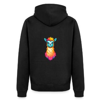 Lama coloré aquarelle dessin animé Kawaii Animal - Veste à capuche bio Premium Unisexe - noir - Dos - Nico (187cm)