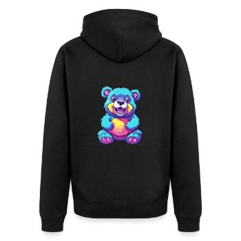 Bär buntes Aquarell Cartoon Kawaii Tier - Unisex Premium Bio Zip Hoodie - Schwarz - Hinten - Nico (187cm)