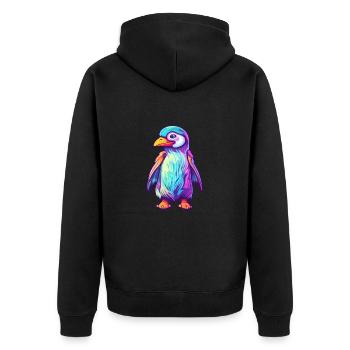 Pinguin Buntes Aquarell Cartoon Kawaii Tier - Unisex Premium Bio Zip Hoodie - Schwarz - Hinten - Nico (187cm)
