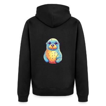 Siegel buntes Aquarell Karikatur Kawaii Tier - Unisex Premium Bio Zip Hoodie - Schwarz - Hinten - Nico (187cm)