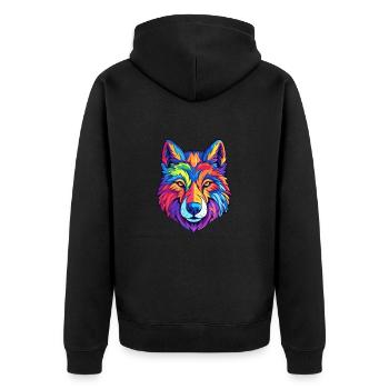 Wolf Buntes Aquarell Cartoon Kawaii Tier - Unisex Premium Bio Zip Hoodie - Schwarz - Hinten - Nico (187cm)