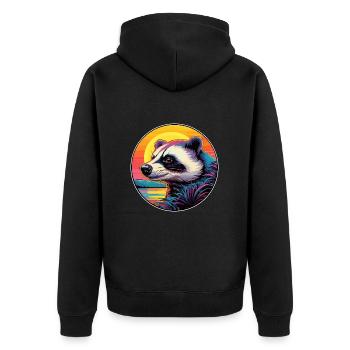Blaireau Aquarelle Colorée Dessin Animé Kawaii Animal - Veste à capuche bio Premium Unisexe - noir - Dos - Nico (187cm)