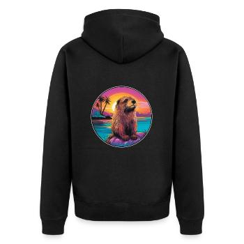 Beaver Colorful Watercolor Cartoon Kawaii Animal - Unisex Premium Organic Zip Hoodie - black - Back - Nico (187cm)
