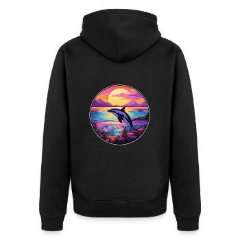 Orca Buntes Aquarell Cartoon Kawaii Tier - Unisex Premium Bio Zip Hoodie - Schwarz - Hinten - Nico (187cm)