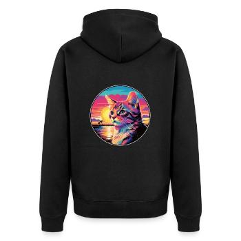 Katze buntes Aquarell Cartoon Kawaii Tier - Unisex Premium Bio Zip Hoodie - Schwarz - Hinten - Nico (187cm)