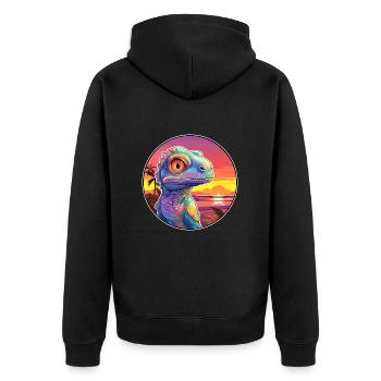 Chameleon Colorful Watercolor Cartoon Kawaii Pet - Unisex Premium Organic Zip Hoodie - black - Back - Nico (187cm)