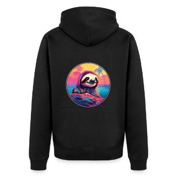 Faultier buntes Aquarell Cartoon Kawaii Tier - Unisex Premium Bio Zip Hoodie - Schwarz - Hinten - Nico (187cm)