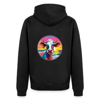 Kuh buntes Aquarell Cartoon Kawaii Tier - Unisex Premium Bio Zip Hoodie - Schwarz - Hinten - Nico (187cm)