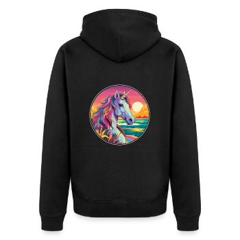 Einhorn Buntes Aquarell Cartoon Kawaii Tier - Unisex Premium Bio Zip Hoodie - Schwarz - Hinten - Nico (187cm)