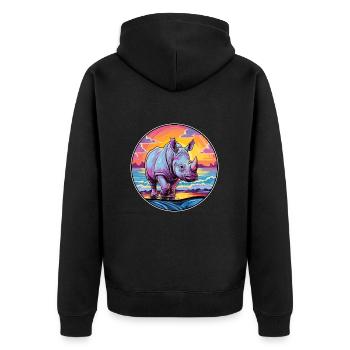 Nashorn Buntes Aquarell Cartoon Kawaii Tier - Unisex Premium Bio Zip Hoodie - Schwarz - Hinten - Nico (187cm)