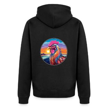 Hahn buntes Aquarell Cartoon Kawaii Tier - Unisex Premium Bio Zip Hoodie - Schwarz - Hinten - Nico (187cm)