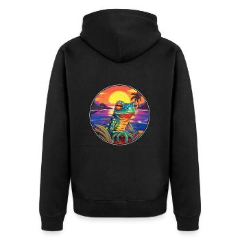 Frosch Buntes Aquarell Cartoon Kawaii Tier - Unisex Premium Bio Zip Hoodie - Schwarz - Hinten - Nico (187cm)