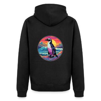 Pinguin Buntes Aquarell Cartoon Kawaii Tier - Unisex Premium Bio Zip Hoodie - Schwarz - Hinten - Nico (187cm)