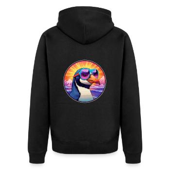 Pinguin Buntes Aquarell Cartoon Kawaii Tier - Unisex Premium Bio Zip Hoodie - Schwarz - Hinten - Nico (187cm)