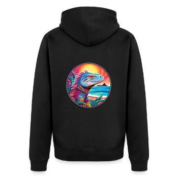 Iguana Colorful Watercolor Cartoon Kawaii Animal - Unisex Premium Organic Zip Hoodie - black - Back - Nico (187cm)
