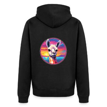Llama Colorful Watercolor Cartoon Kawaii Animal - Unisex Premium Organic Zip Hoodie - black - Back - Nico (187cm)