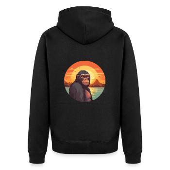 Affe buntes Aquarell Cartoon Kawaii Tier - Unisex Premium Bio Zip Hoodie - Schwarz - Hinten - Nico (187cm)