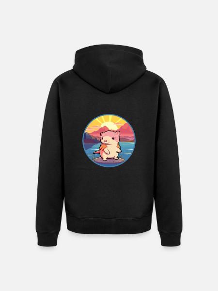 Axolotl colorido acuarela dibujos animados kawaii animal - Premium økologisk unisex-hættejakke - sort