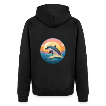 Delfin buntes Aquarell Cartoon Kawaii Tier - Unisex Premium Bio Zip Hoodie - Schwarz - Hinten - Nico (187cm)