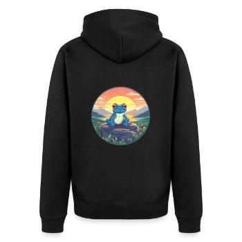 Frosch buntes Aquarell Cartoon Kawaii Tier - Unisex Premium Bio Zip Hoodie - Schwarz - Hinten - Nico (187cm)