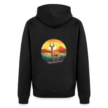 Impala Buntes Aquarell Cartoon Kawaii Tier - Unisex Premium Bio Zip Hoodie - Schwarz - Hinten - Nico (187cm)