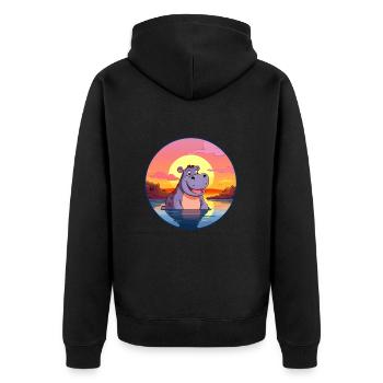 Nilpferd bunte Aquarell-Karikatur Kawaii-Tier - Unisex Premium Bio Zip Hoodie - Schwarz - Hinten - Nico (187cm)
