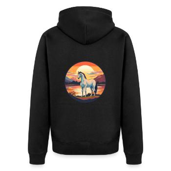 Pferd buntes Aquarell Karikatur Kawaii Tier - Unisex Premium Bio Zip Hoodie - Schwarz - Hinten - Nico (187cm)