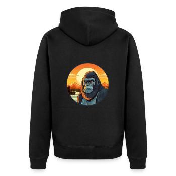 Gorilla Buntes Aquarell Cartoon Kawaii Tier - Unisex Premium Bio Zip Hoodie - Schwarz - Hinten - Nico (187cm)