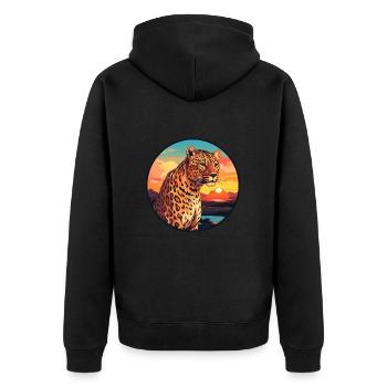 Leopard Colorful Watercolor Cartoon Kawaii Animal - Unisex Premium Organic Zip Hoodie - black - Back - Nico (187cm)