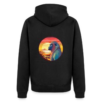 Mandrill Buntes Aquarell Cartoon Kawaii Tier - Unisex Premium Bio Zip Hoodie - Schwarz - Hinten - Nico (187cm)