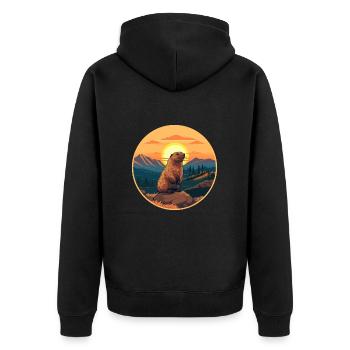 Und täglich grüßt das Murmeltier bunte Aquarell-Karikatur Kawaii Haustier - Unisex Premium Bio Zip Hoodie - Schwarz - Hinten - Nico (187cm)