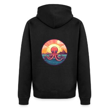 Oktopus Buntes Aquarell Cartoon Kawaii Tier - Unisex Premium Bio Zip Hoodie - Schwarz - Hinten - Nico (187cm)