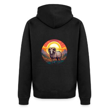 Widder buntes Aquarell Cartoon Kawaii Tier - Unisex Premium Bio Zip Hoodie - Schwarz - Hinten - Nico (187cm)