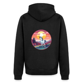 Einhorn Buntes Aquarell Cartoon Kawaii Tier - Unisex Premium Bio Zip Hoodie - Schwarz - Hinten - Nico (187cm)