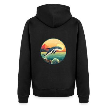 Baleine Aquarelle Colorée Dessin Animé Kawaii Animal - Veste à capuche bio Premium Unisexe - noir - Dos - Nico (187cm)