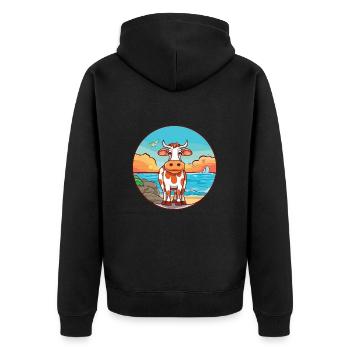 Vache aquarelle dessin animé kawaii clipart animal - Veste à capuche bio Premium Unisexe - noir - Dos - Nico (187cm)