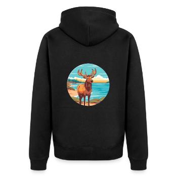 Elch Aquarell Cartoon Kawaii Clipart Tier - Unisex Premium Bio Zip Hoodie - Schwarz - Hinten - Nico (187cm)