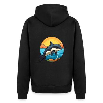 Orca Watercolor Cartoon Kawaii Clipart Animal - Unisex Premium Organic Zip Hoodie - black - Back - Nico (187cm)