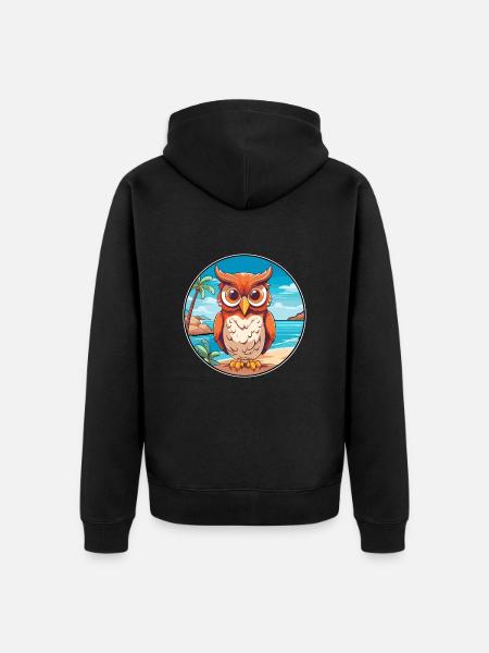ugle, akvarel, cartoon, kawaii Clipart, dyr - Premium økologisk unisex-hættejakke - sort