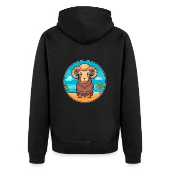 Widder Aquarell Cartoon Kawaii Clipart Tier - Unisex Premium Bio Zip Hoodie - Schwarz - Hinten - Nico (187cm)