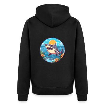 Requin aquarelle dessin animé kawaii Clipart Animal - Veste à capuche bio Premium Unisexe - noir - Dos - Nico (187cm)
