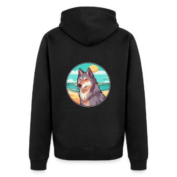 Wolf Aquarell Cartoon Kawaii Clipart Tier - Unisex Premium Bio Zip Hoodie - Schwarz - Hinten - Nico (187cm)
