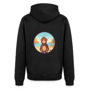 Babouin aquarelle dessin animé Kawaii Clipart Animal - Veste à capuche bio Premium Unisexe - noir - Dos - Nico (187cm)