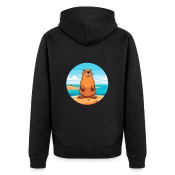 Marmotte aquarelle dessin animé Kawaii Clipart Animal - Veste à capuche bio Premium Unisexe - noir - Dos - Nico (187cm)