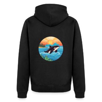 Orca Watercolor Cartoon Kawaii Clipart Animal - Unisex Premium Organic Zip Hoodie - black - Back - Nico (187cm)