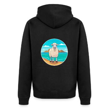 Schaf Aquarell Cartoon Kawaii Clipart Tier - Unisex Premium Bio Zip Hoodie - Schwarz - Hinten - Nico (187cm)