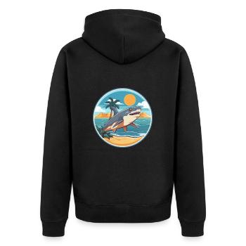 Requin aquarelle dessin animé kawaii Clipart Animal - Veste à capuche bio Premium Unisexe - noir - Dos - Nico (187cm)