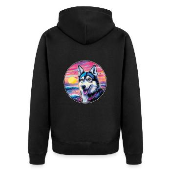 Alaskan Husky Dog Breed Colorful Cartoon Watercolo - Unisex Premium Organic Zip Hoodie - black - Back - Nico (187cm)